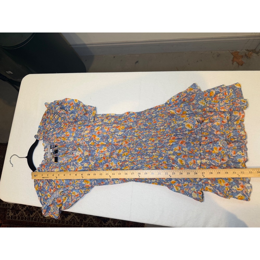 Gilner Farrar Blue Floral Smocked Mini Dress Ruffle Tiered GF147VGT Womens XS - Picture 7 of 8